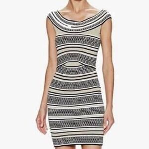 Ronny Kobo Bodycon Dress Black White Stripe Illana Off Shoulder Mini Size L